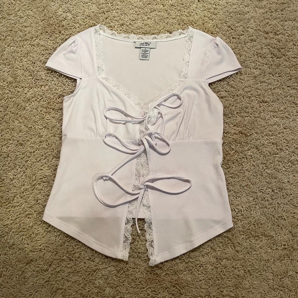 Just Polly White Lace Tie Top